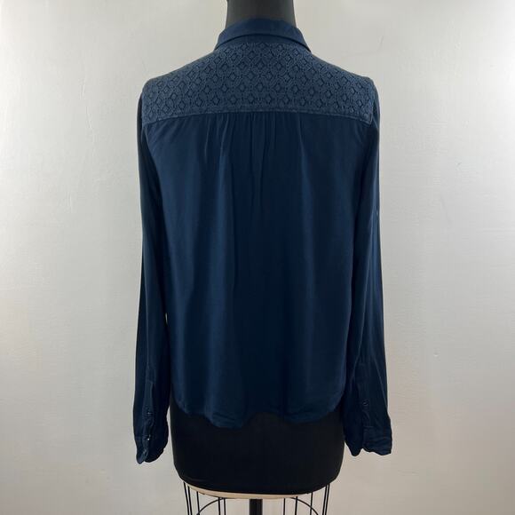 SUPERDRY Japan Navy Blue Button Down Lace Back Top Blouse Shirt XS - Picture 4 of 8